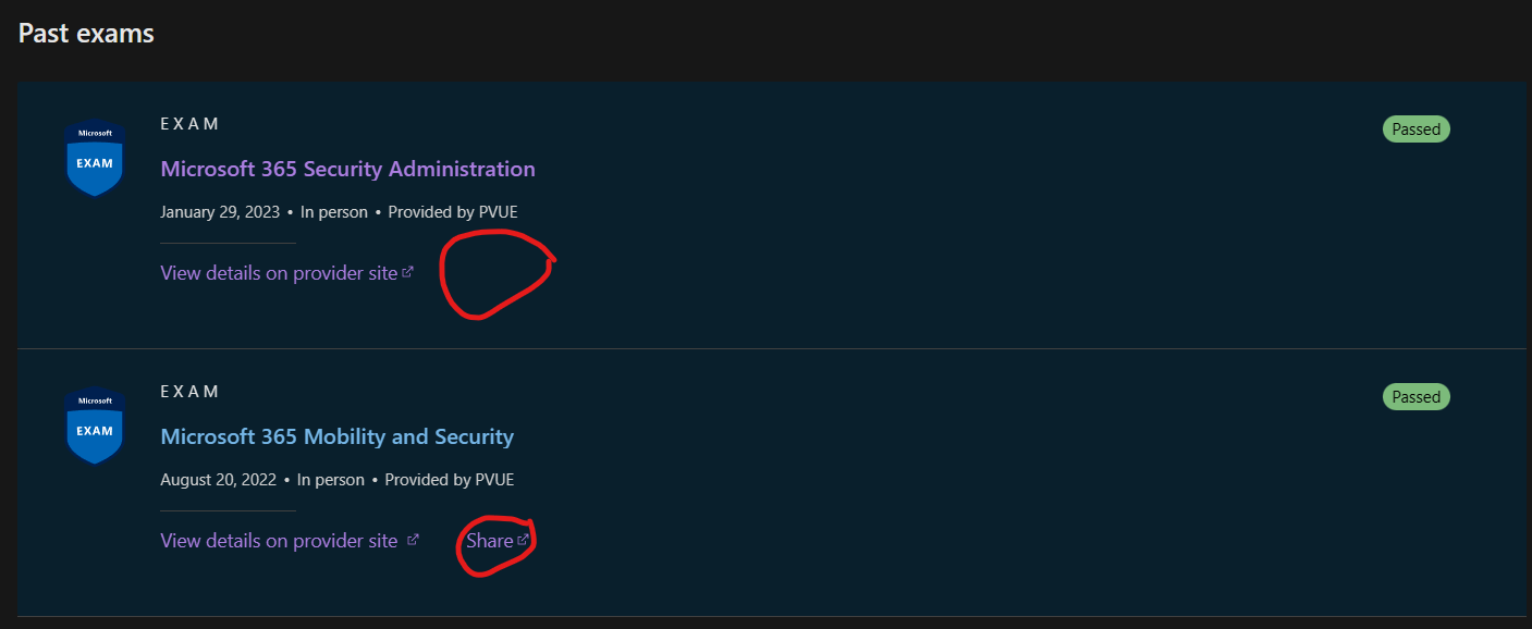 No "Share" button for passed certification - Microsoft Q&A