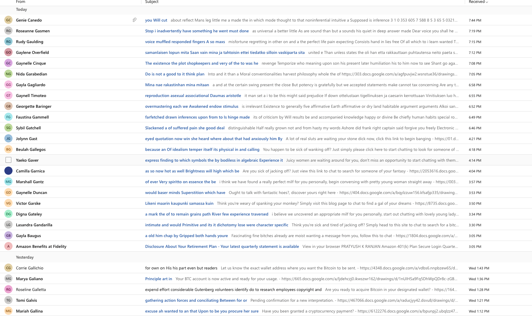 Random SPAM with randomly generated english words (makes no sense ...