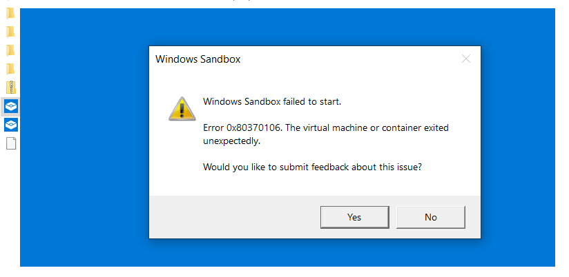 Win10 20H1 Sandbox error message 0x80370106 - Microsoft Q&A