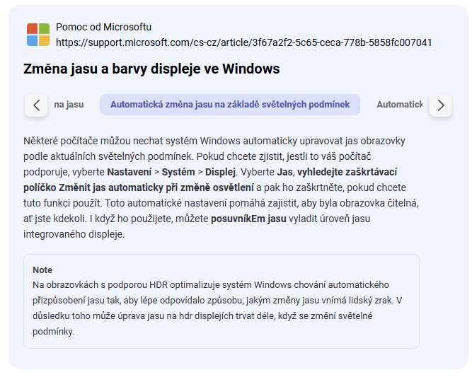 Automatická změna jasu
