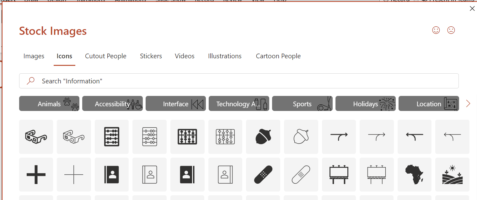 Icons tab is missing in power point and it's not even present in ...