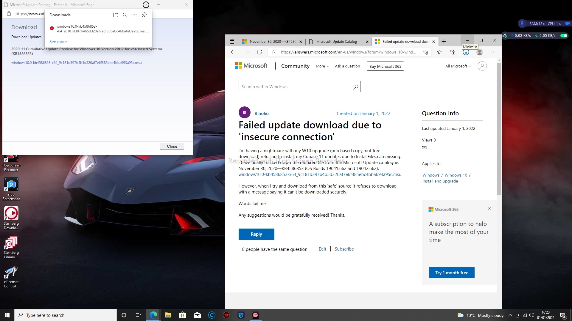 Failed update download due to 'insecure connection' - Microsoft Q&A