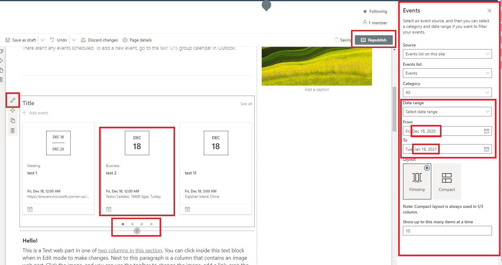 Events Web Part not updating - Microsoft Q&A