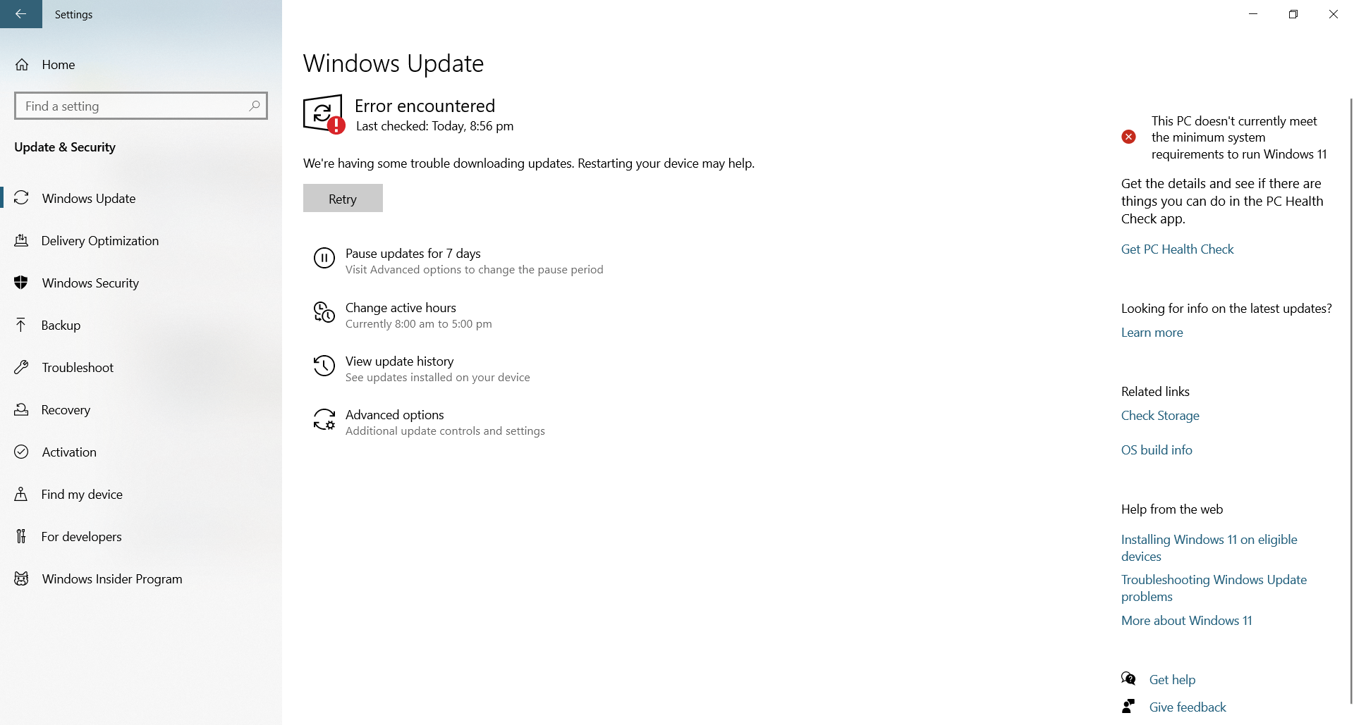 In windows Update i'm getting We're having some trouble downloading ...