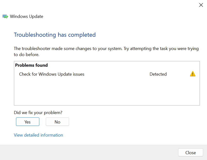 Windows Update showing 