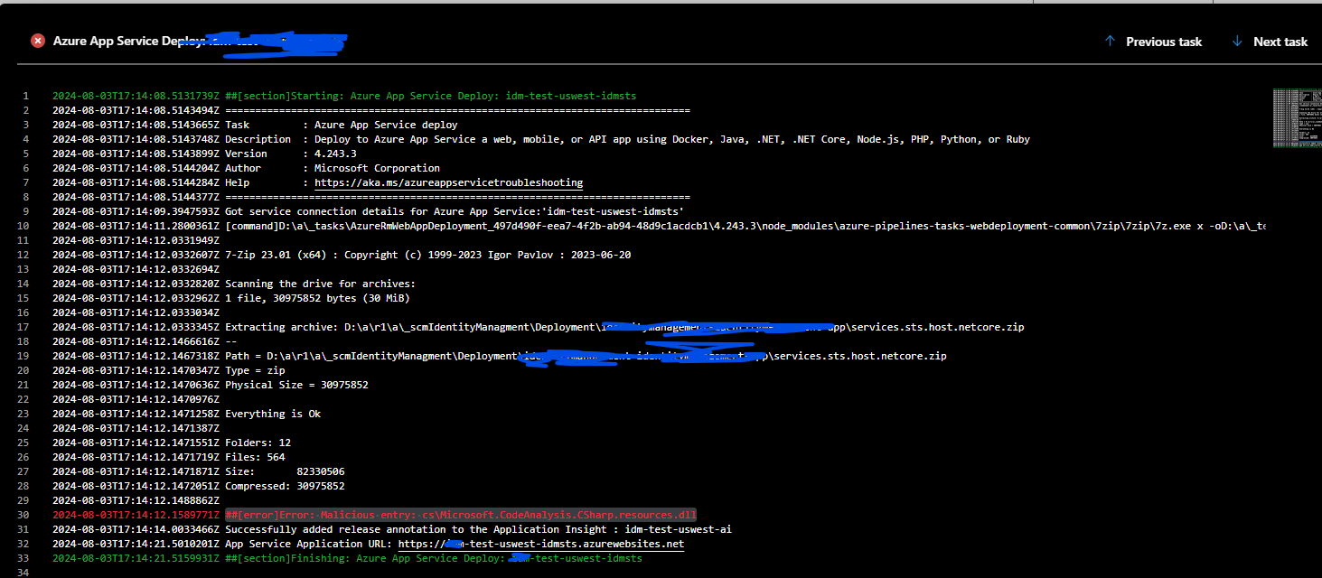Error Malicious entry when deploying from DevOps pipelines - Microsoft Q&A