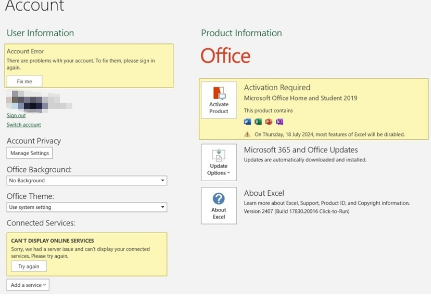 I purchased a one time Microsoft office software. It tells me ...