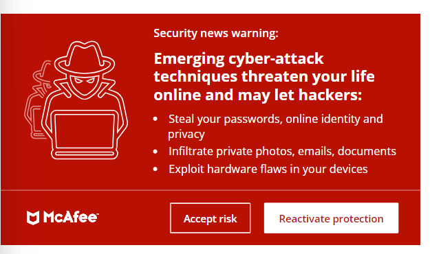 How to stop McAfee message at start up (not in Edge). I don't have ...