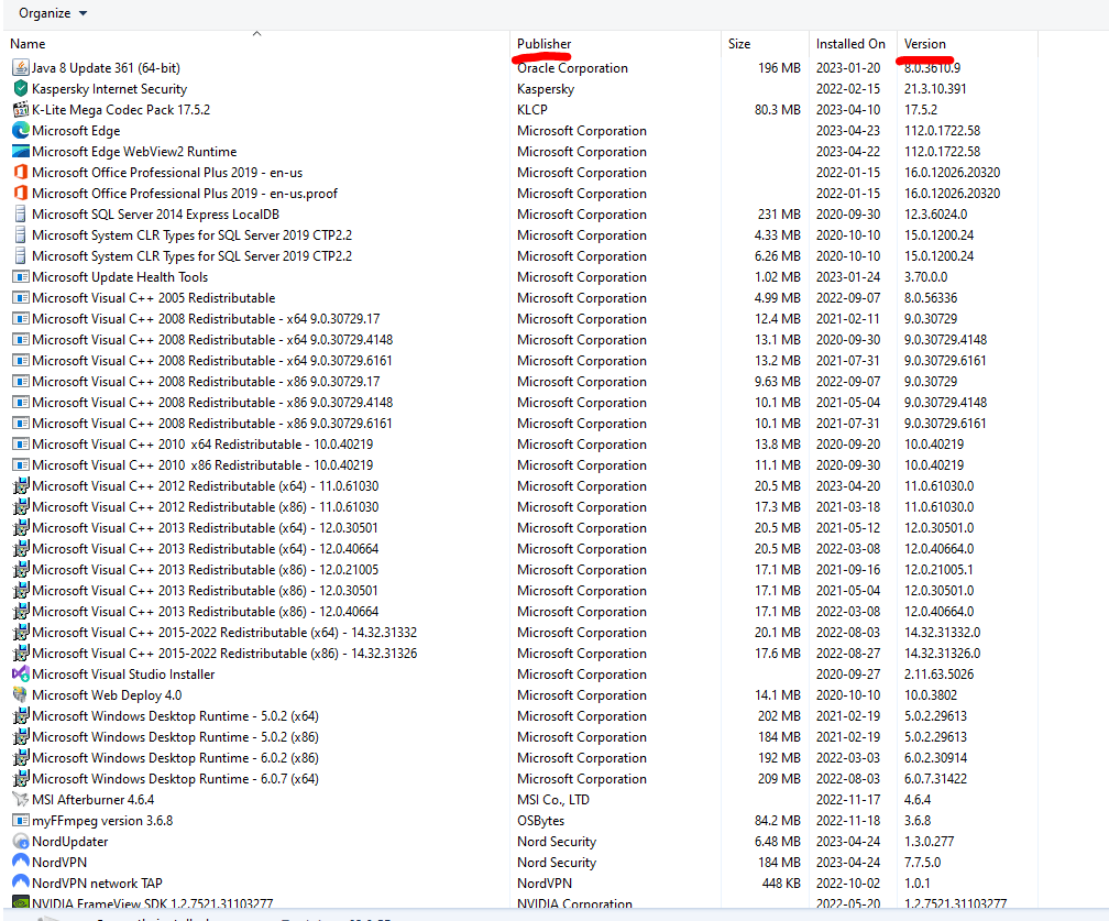 Program and features not showing anything below date modified and type ...
