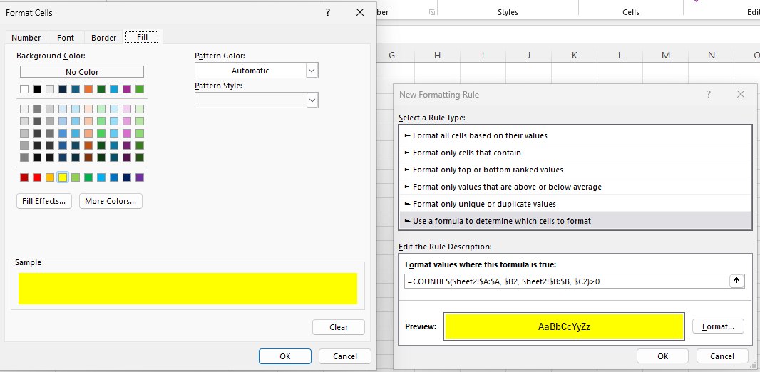 How to highlight row in Sheet 1 when it meets criteria of data in 2 ...