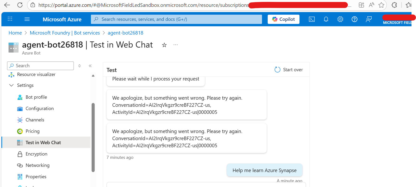 Server error on Agent Deployment from Azure Foundry to teams and ...