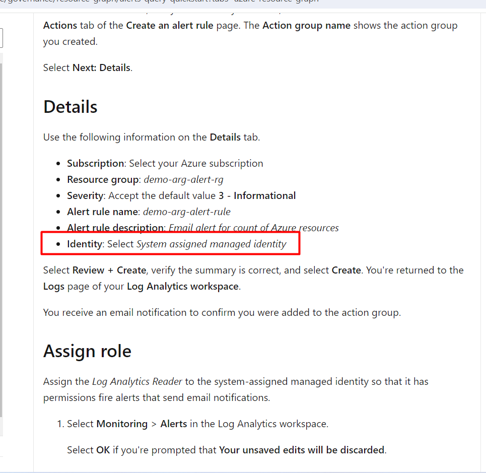 How to create a log alert rule with Identity is 