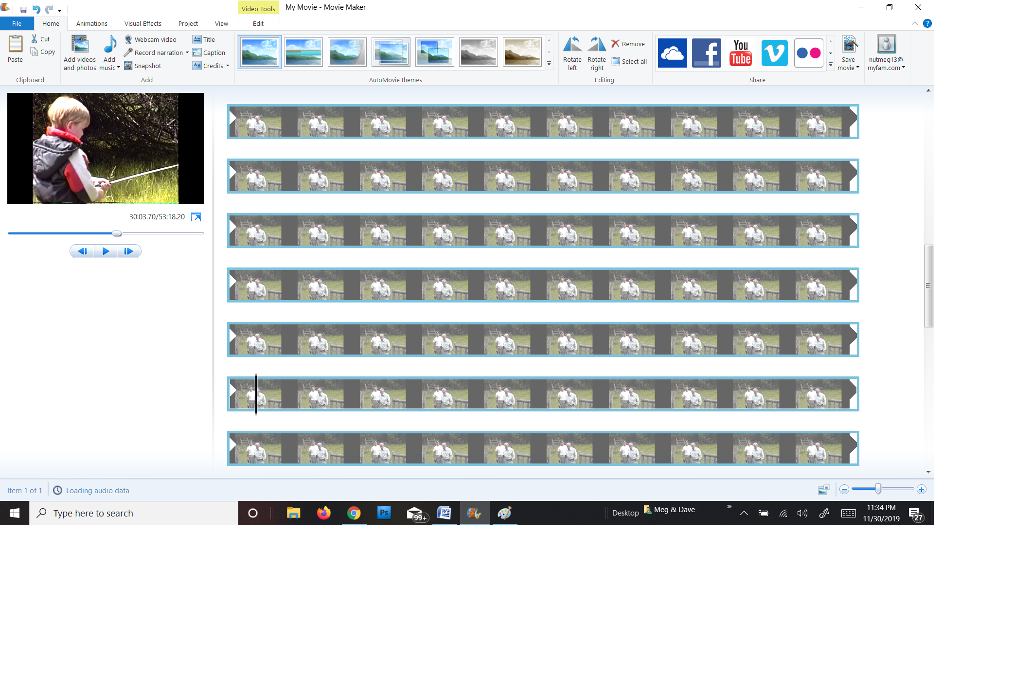 MovieMaker showing multiple images of same thumbnail on story board ...
