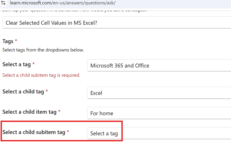 Cannot Post New Question Because of Missing Child Tag? - Microsoft Q&A