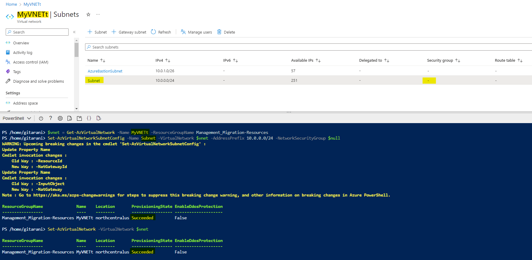 Powershell to dissociate nsg from Microsoft Q&A