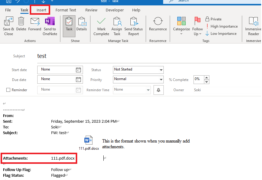 Outlook => ToDo sync: attachment in task is shown as non working link ...