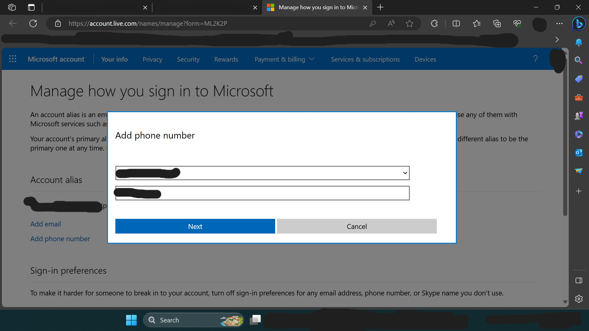 why-can-t-i-add-my-phone-number-as-an-alias-microsoft-q-a