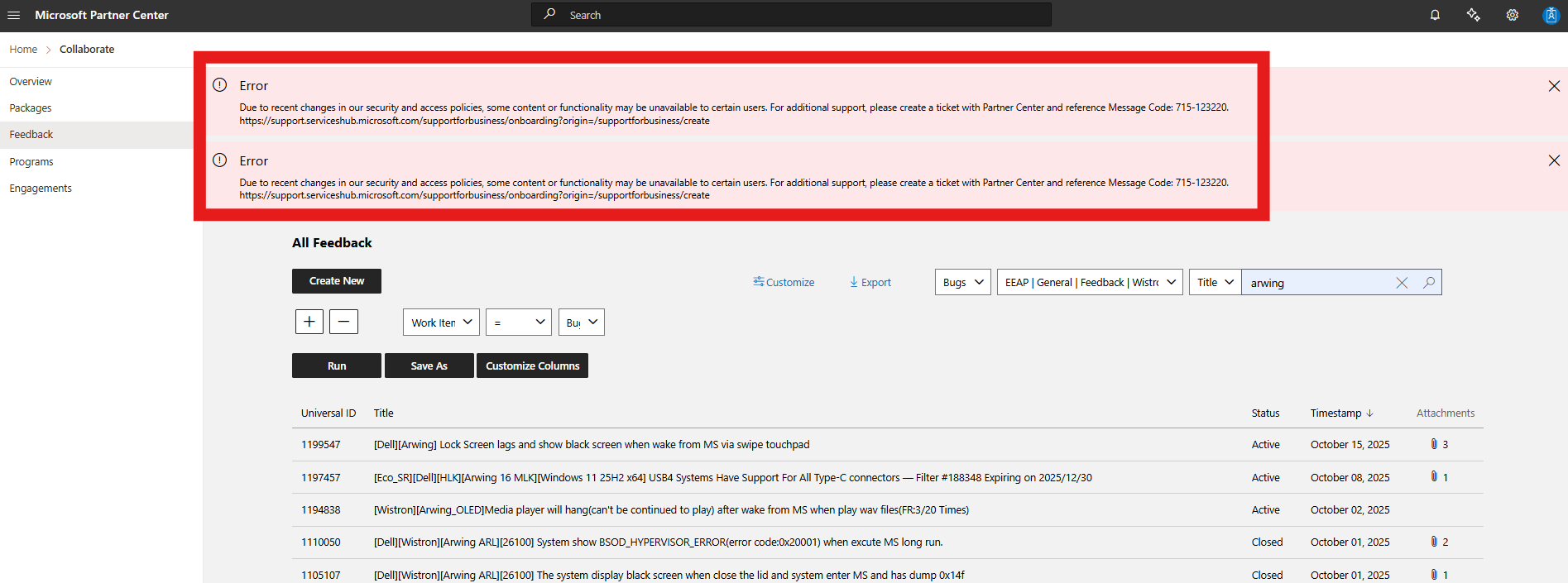 Cannot access MSFT bug