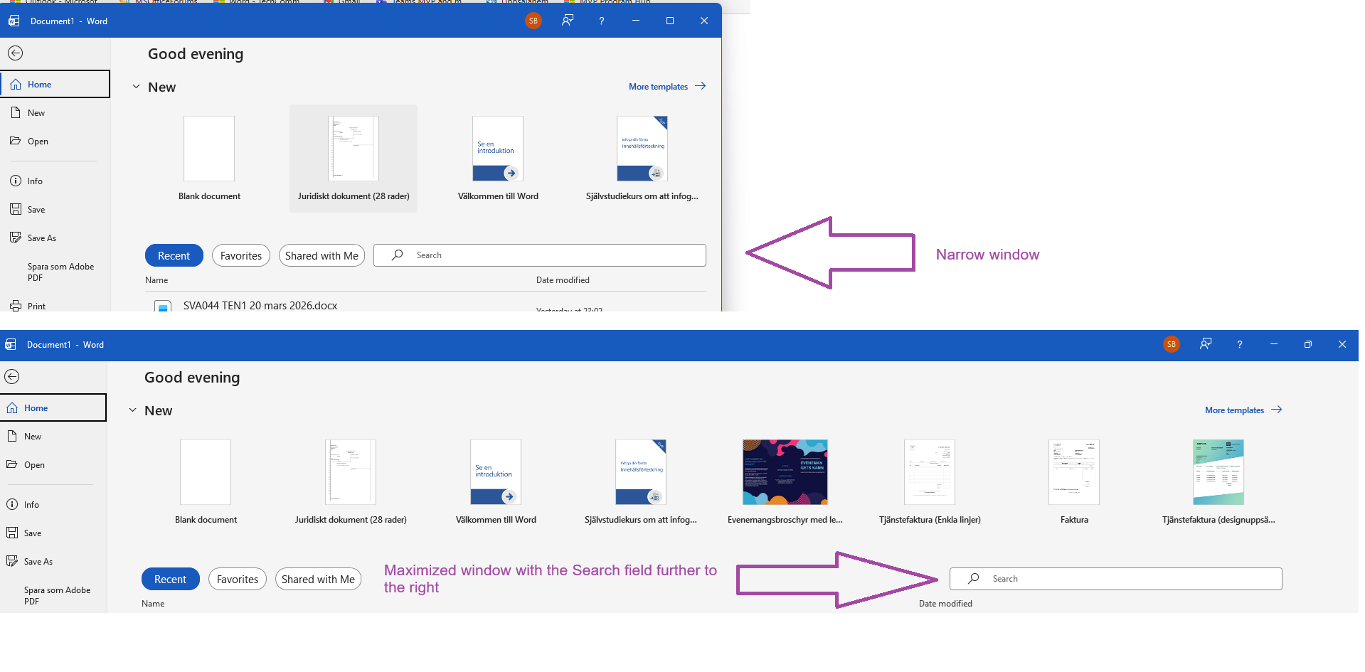 How to reposition Search in backstage view - Microsoft Q&A