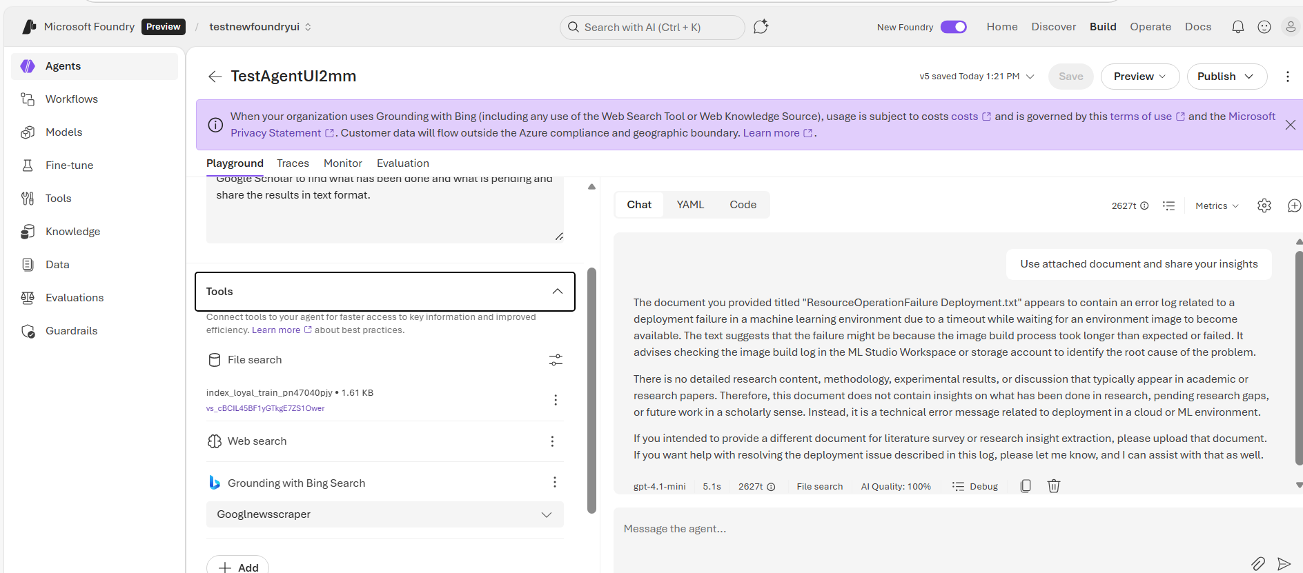 Server error on Agent Deployment from Azure Foundry to teams and ...