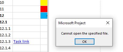 Hyperlink to a planner task is not working in MS Project - Microsoft Q&A