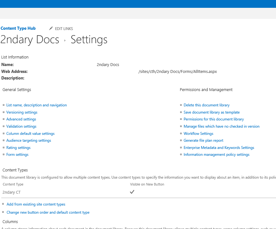 2ndary Docs Library Settings