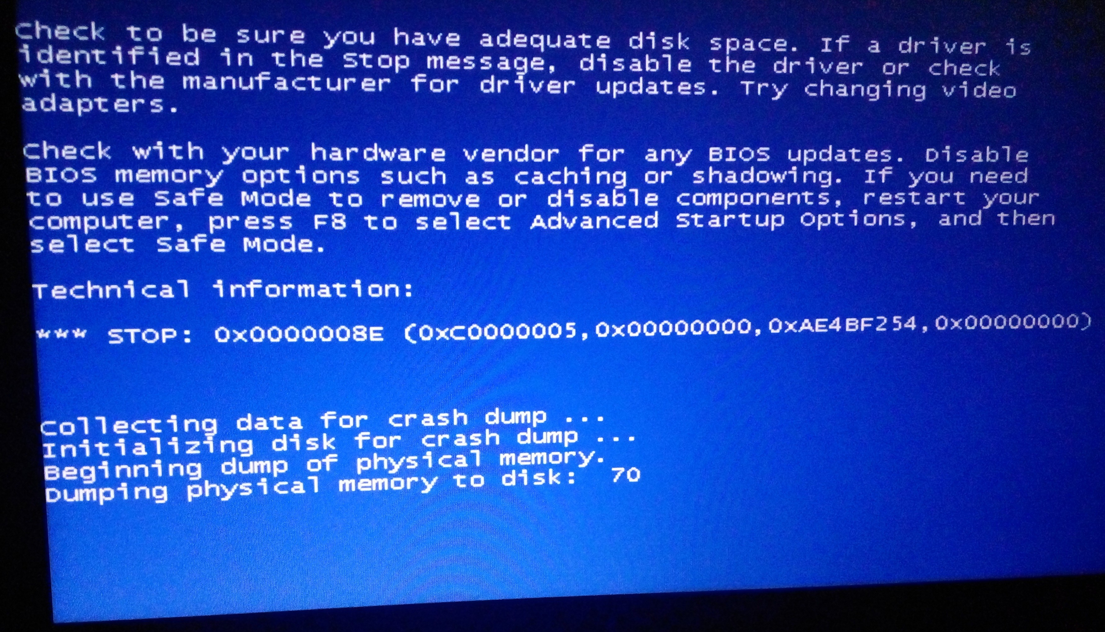 Blue screen crash error code 0x0000008E - Microsoft Q&A