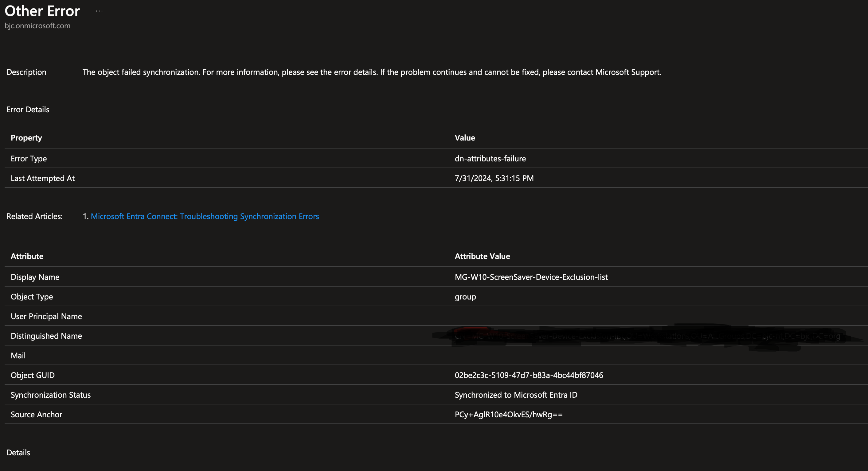 Having some sync errors in AD Connect that I'm trying to figure out how ...