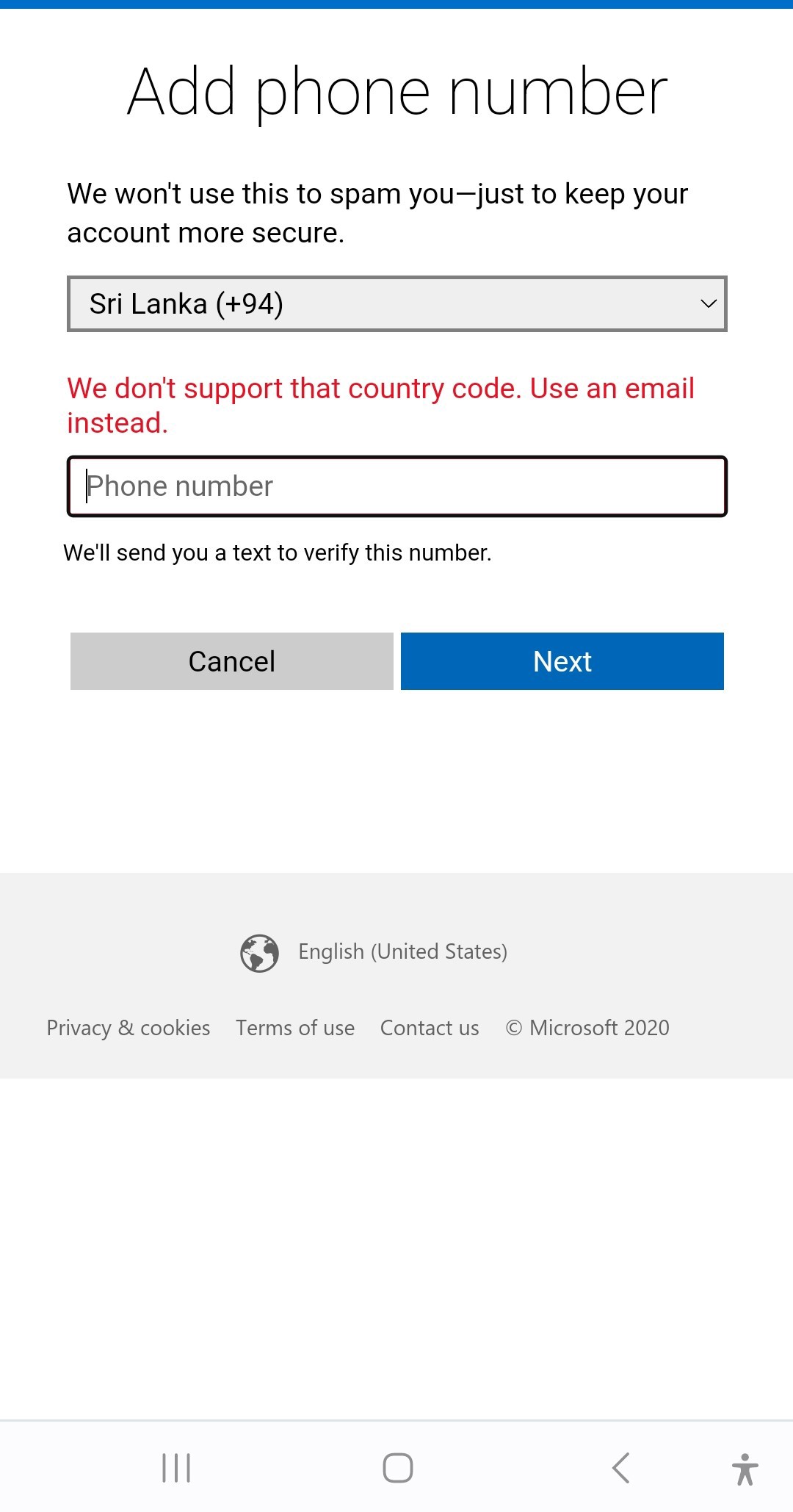 contact us at microsoft support error