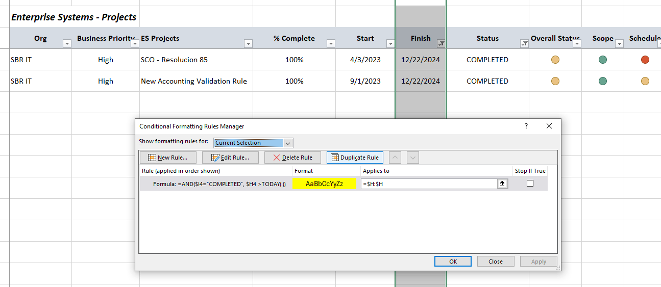 Conditional Formatting using AND formula and nested TODAY function ...