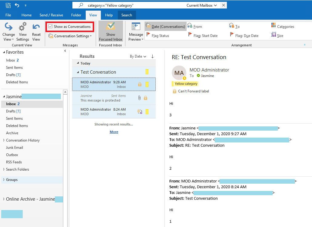 Outlook sort emails by category and still show conversations ...