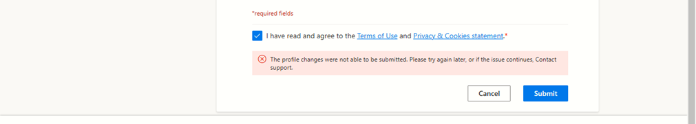 Profile updating Error