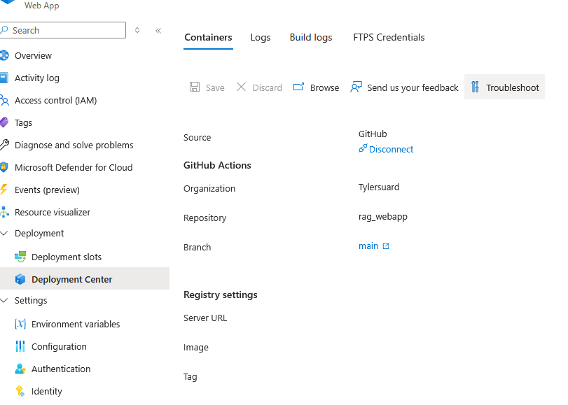 Registry settings disappeared from WebApp deployment center - Microsoft Q&A