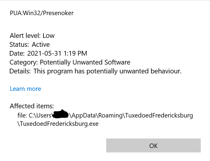 What is PUA:Win32/Presenoker? Windows Security found this threat