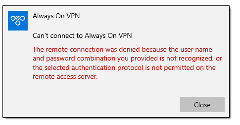 VPN ERROR CODE 1