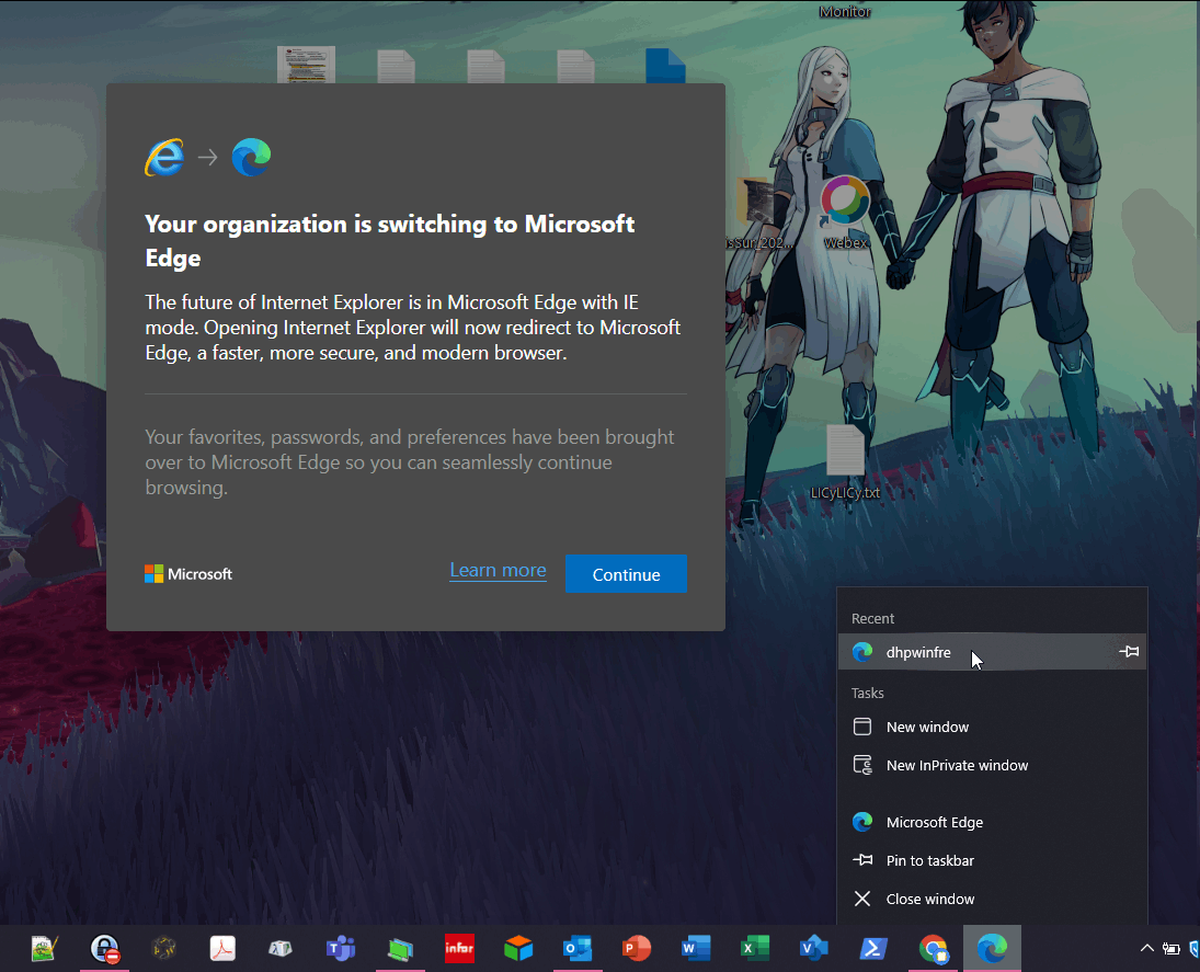 A window popup to 