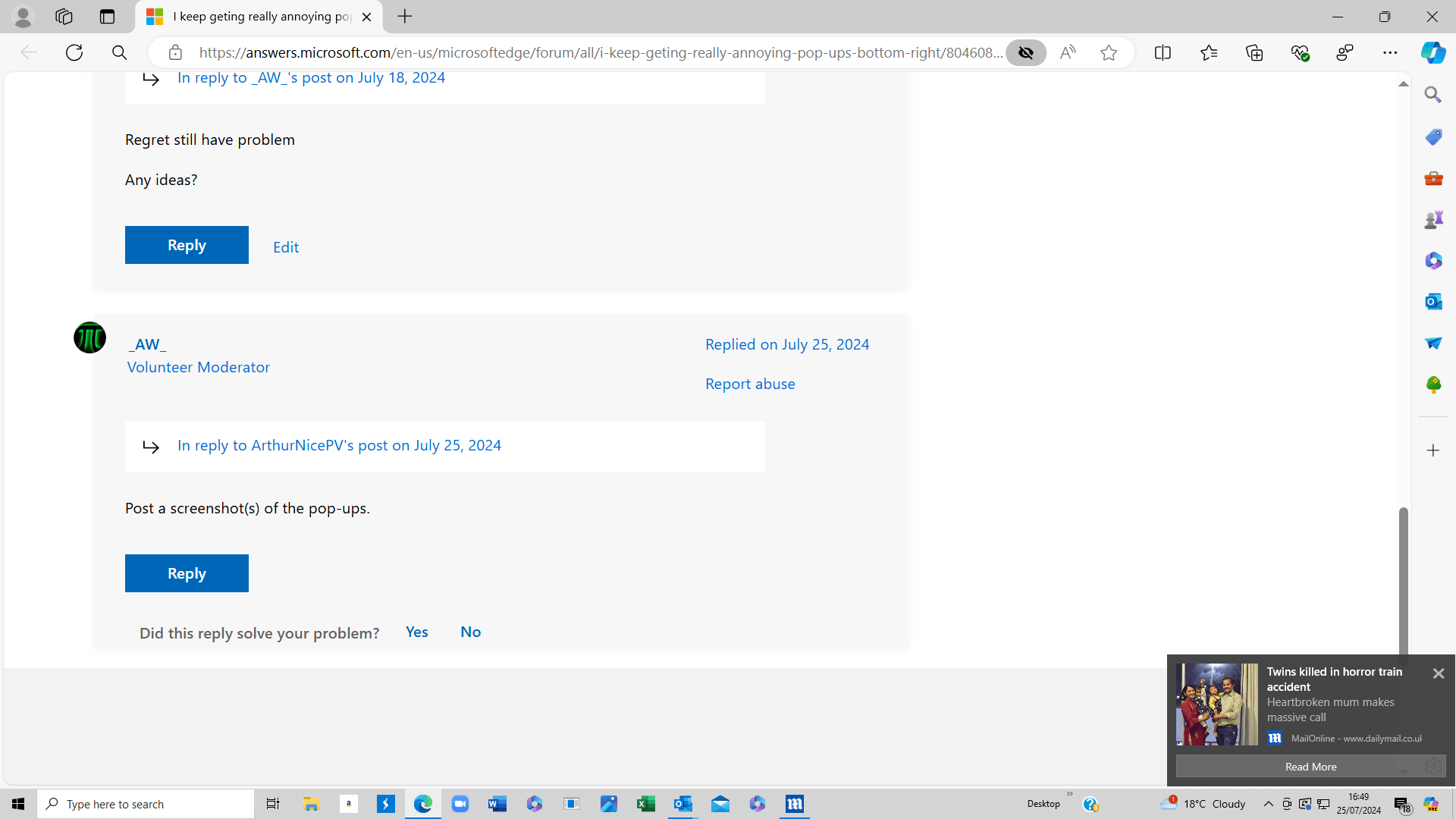 I keep geting really annoying pop ups, bottom right of screen. I have ...
