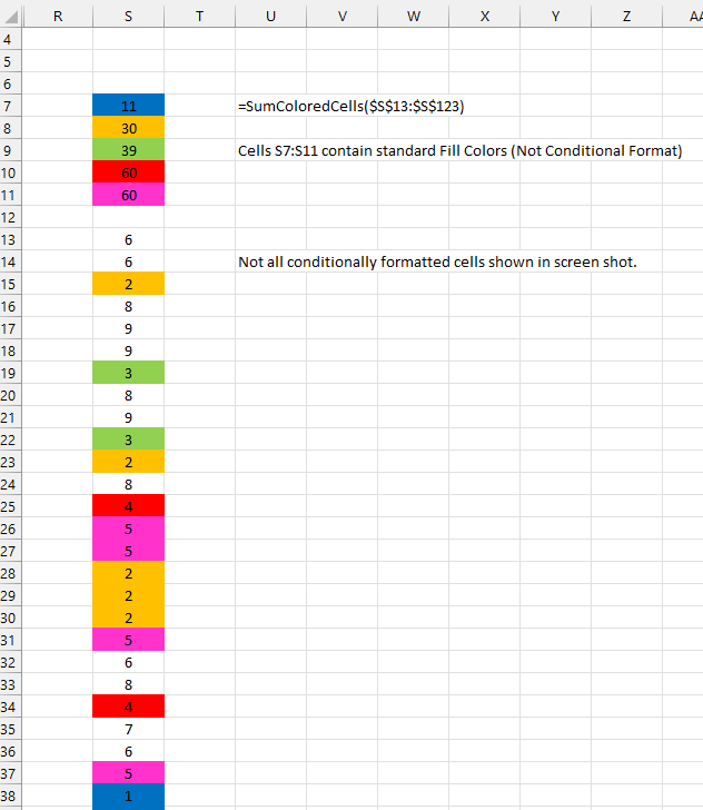 Help with getting the sum of conditionally colored cells again ...