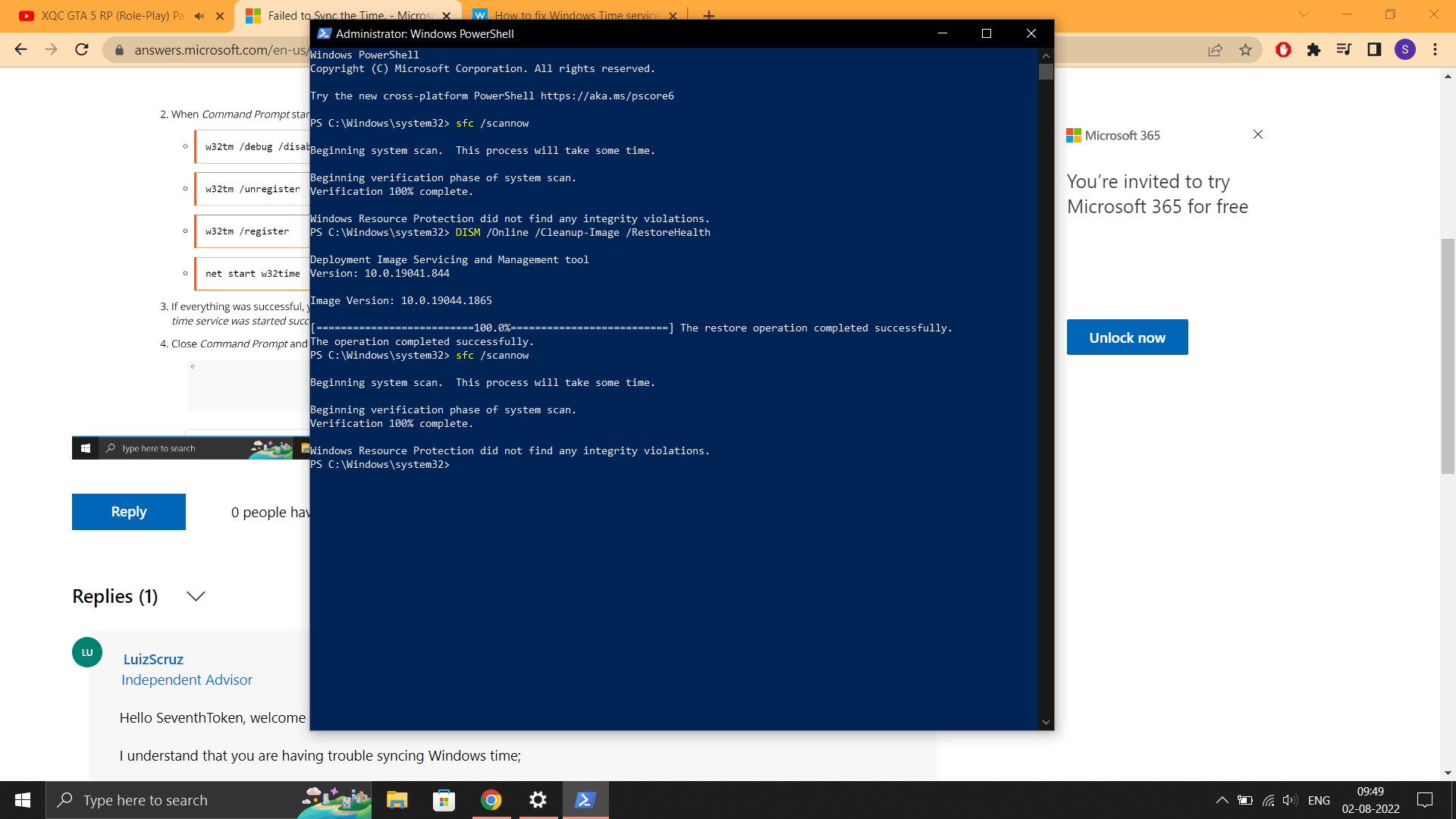Failed to Sync the Time. - Microsoft Q&A