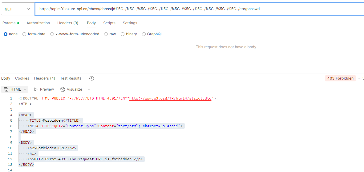 Accessing an invalid URL of APIM results in a 403 error
