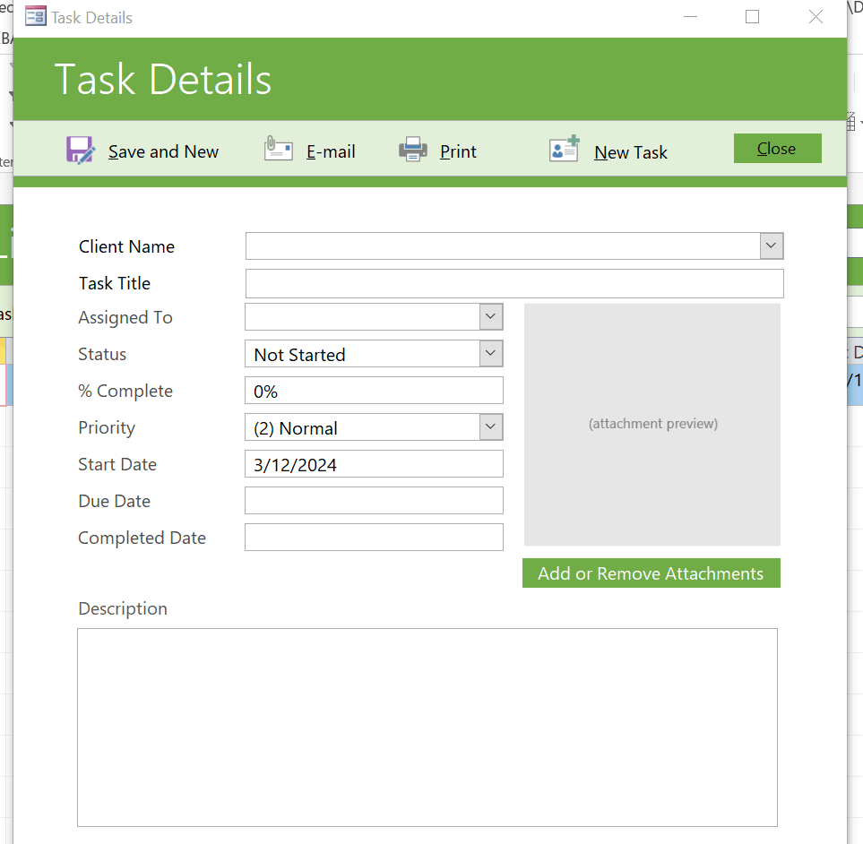 I am Using Access 2013 & using the Task Management Database Template I ...