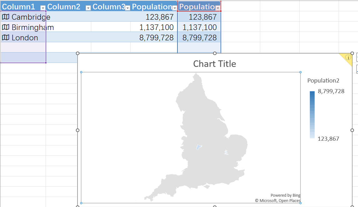 The locations for London are not filling in on the filled map function ...