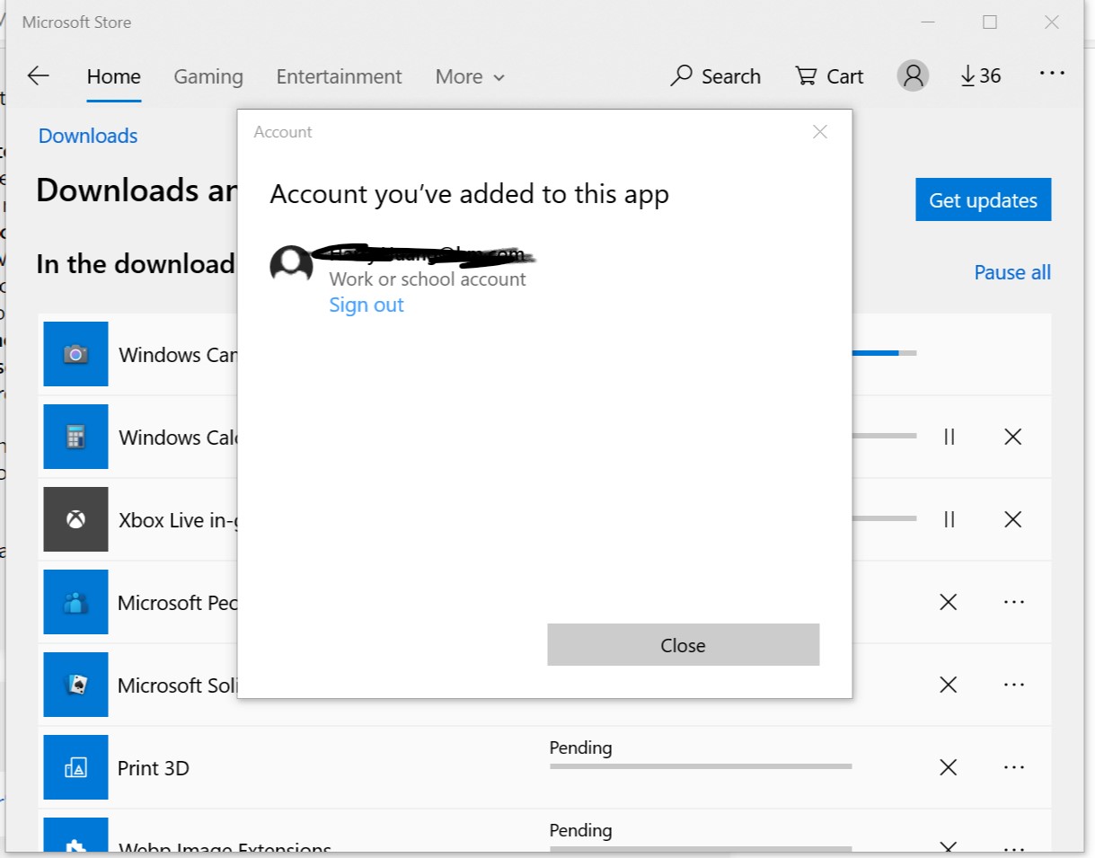 MS Store always ask to sign in, but i already sign in with Work account ...