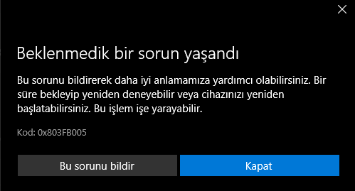 Microsoft Store 0x803FB005 hatası - Microsoft Q&A