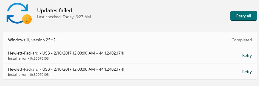 hp failed updates