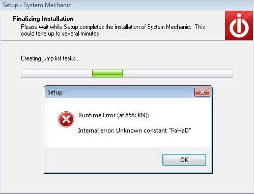A runtime error message during installing iolo System Mechanic 12 ...