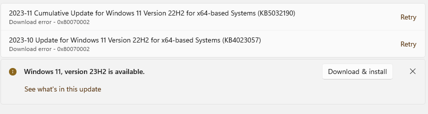 Windows 11 update fails with download errro 0x80070002 - Microsoft Q&A