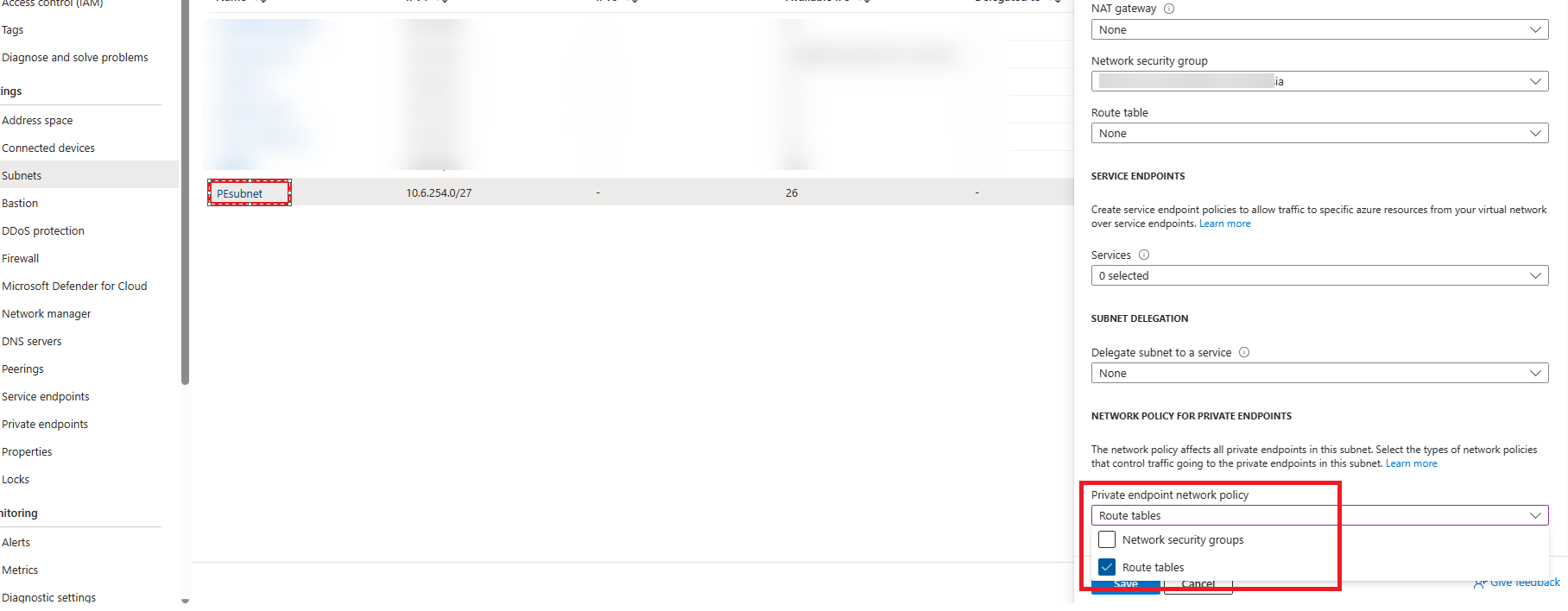 Azure Portal - Private Endpoint - Routes