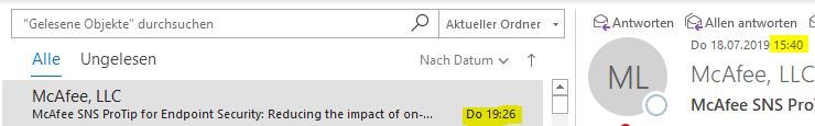 Outlook is showing different received times for the same mail ...