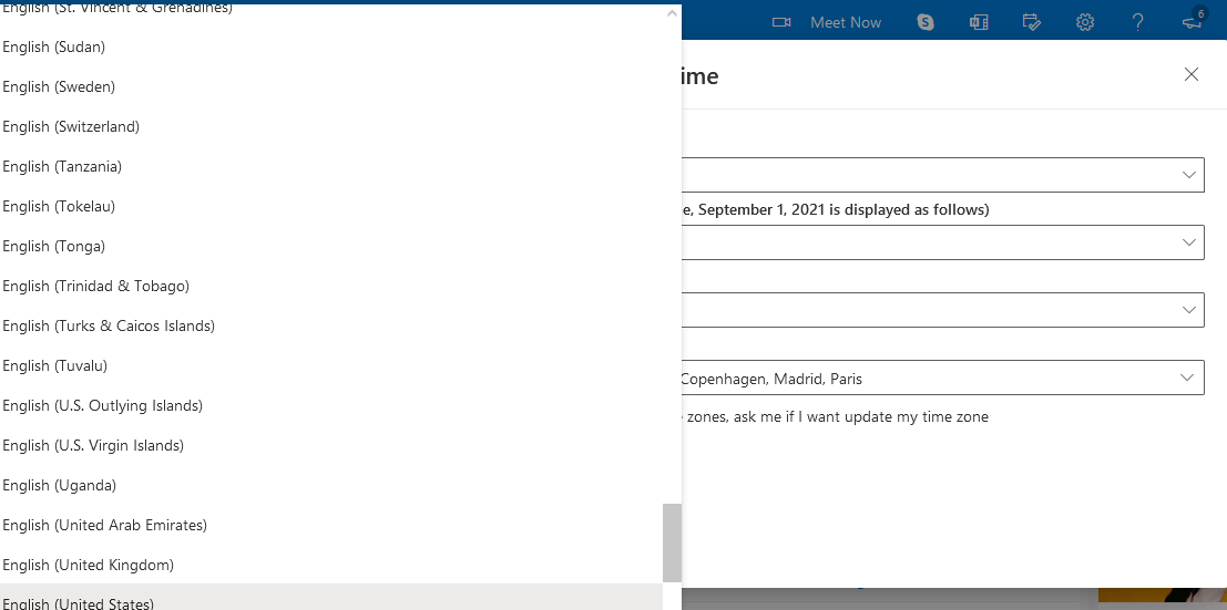 microsoft outlook email change language